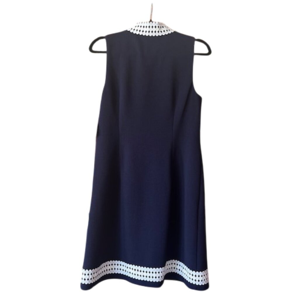 Vince Camuto Navy Sleeveless Dress w/White Lace Trim Sz 10 NWT - Picture 3 of 4